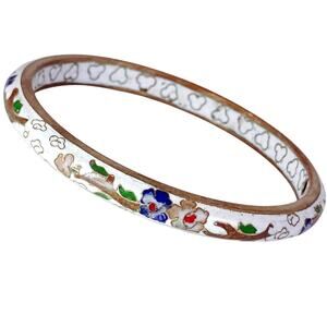 Vintage Cloisonne Floral Enamel Bangle Bracelet 1960s 1970s Jewelry Colorful